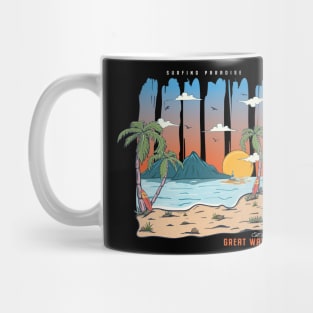 Vintage Beach Sunset  Great Waves Vacation Surfing Paradise Mug